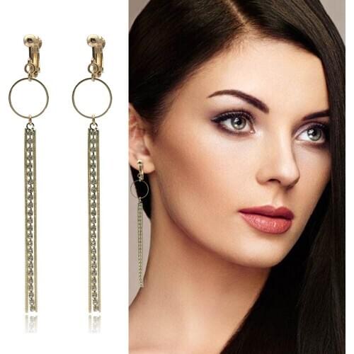 Long Tassel Charming Ladies Clip on Earrings Alloy Rhinestone Fashion Hypoallergenic Non-pierced Earrings Parties Jewelry
