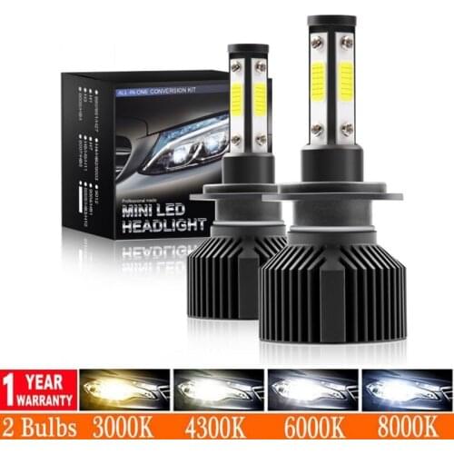 2Pcs H1 H11 H4 H7 Led 4sides Headlight 20000LM 100W 6000K HB3 HB4 H8 Led 12V Car Bulb COB Chip Turbo Fog Lamp 2PCS Auto Lights