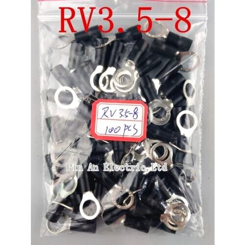 RV3.5-8 Black Ring insulated terminal cable Crimp Terminal suit 2.5-4mm2 Cable Wire Connector 100PCS/Pack RV3-8 RV