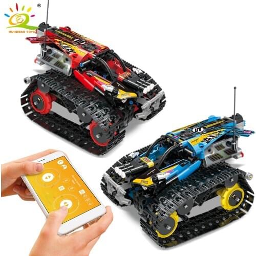 HUIQIBAO 391Pcs Crawler Track-laying Vehicle APP Remote Control Building Blocks Technical RC Racing Movable Bricks Car Toys Kid