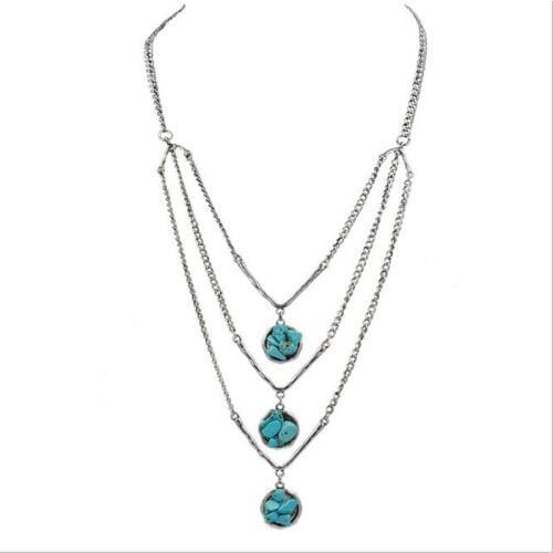 Boho Stone Chips Pendant Multi Chokers Women Gift Gold Ethnic Metal Charm Layer Chain Necklaces Colliers Bijous Femme