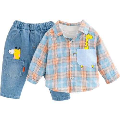 2Pcs Baby for Boys Set Clothes Cotton Autumn 2021 Spring New Fashion Cute Cartoon for Children Overshirt Outfit Kids Jeans Suit
