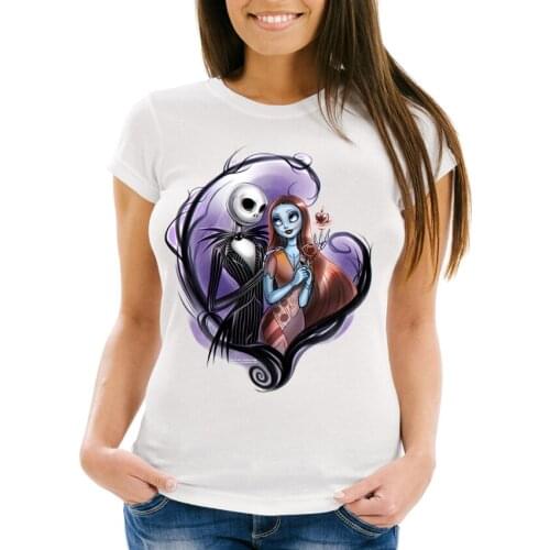 Nightmare Before Christmas Jack And Sally T-Shirt Women T-shirts Humor Girl Heart Tattoo T Shirt Casual Tops Hipster Cool Tees