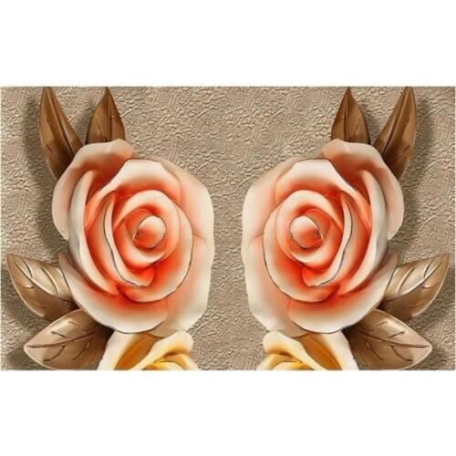 Beautiful scenery wallpapers Rose flower relief wallpapers background wall 3D background relief decoration mural