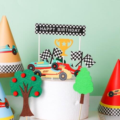 Small Car Theme Happy Birthday Cake Topper Kids Baby Shower Birthday Party Cartoon Cupcake Toppers Candy Bar Cake Suppliies