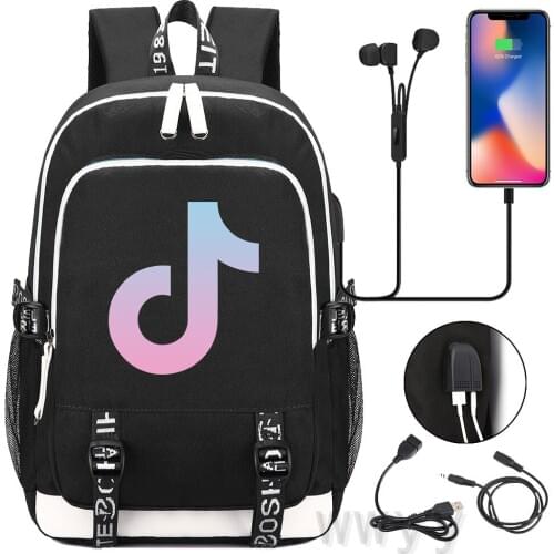 TIK TOK Fashion USB Charging Backpack Laptop Backpack Men Women Bag Teenagers School Bag Travel Bag