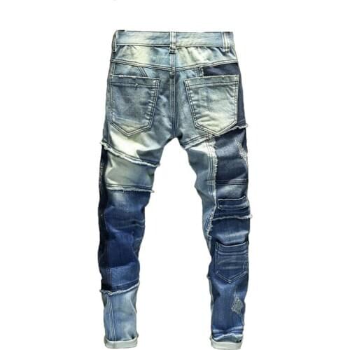 New Mens male retro stitching motorcycle jeans 2020 slim cat claw feet personality trendy youth long pants trousers