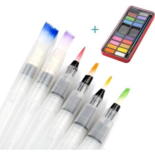 6 Pcs Water Brush Pen Set and 18 Color Watercolour Solid Paint Set