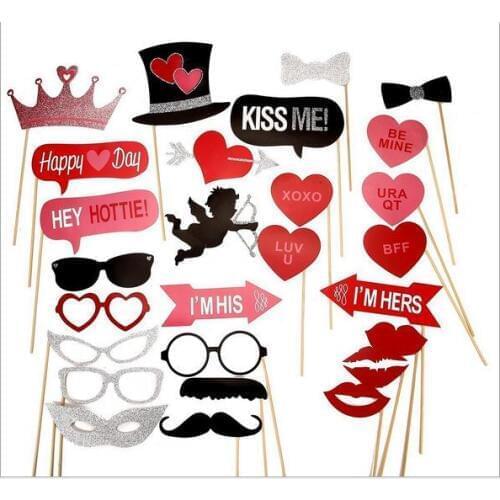 New 27pcs Just Married Photo Booth Props Photobooth Wedding Favors Glasses Paper Card Funny Mask Party Decoration Photocall
