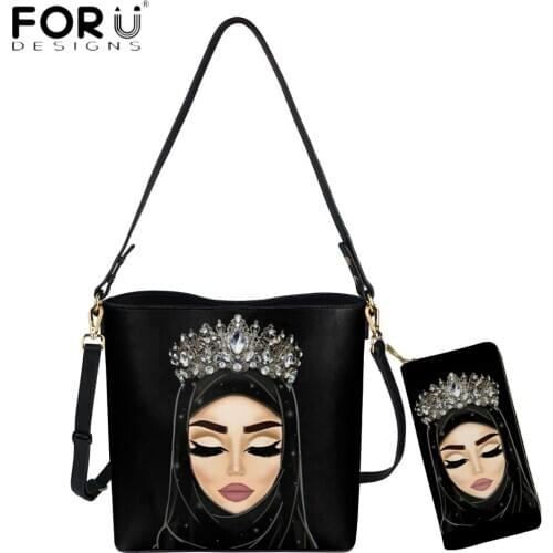FORUDESIGNS New Arrival Fashion Women Shoulder Bag And Purse 2pcs Hijab Face Muslim Islamic Girls PU Leather Designer Totes Sac