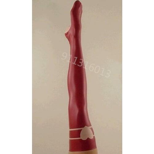 New 100% Latex Stockings Rubber Unisex White with Red Thigh-Highs S-XXL