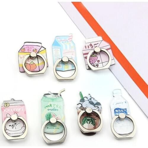 New Design 1 Piece ABS Mobile Phone Finger Ring Stand Cute Soft Drink Strawberry Milk Bottle Style Phone Holder Ring Support