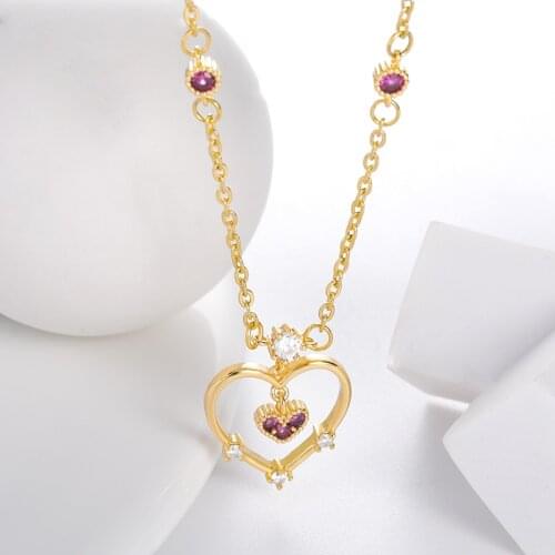 Trenday AAA Zircon Love Heart Shape Necklaces Exquisite Hollow Geometry Choker Necklaces Charm Wedding Jewelry Party Lover Gifts