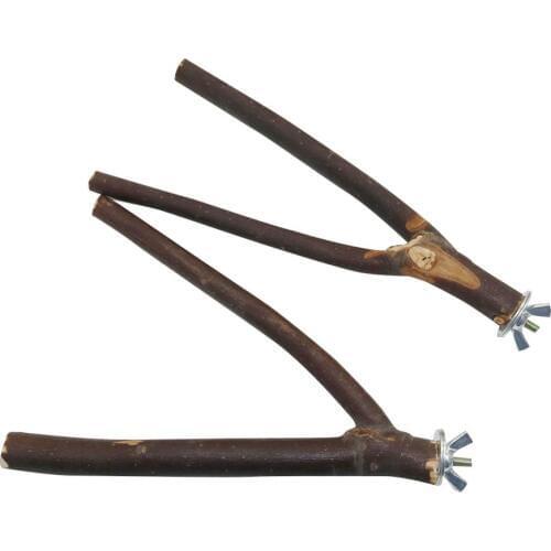 2 Pcs Pet Parrot Bird Standing Stick Natural wood stand Pet Raw Wood Fork Stand Rack Toy Wooden Hamster Perches Bird Cage Toys