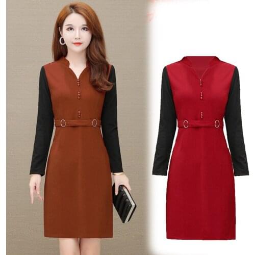 Womens Dresses Spring Autumn Long Sleeve V-Neck Elegant Dress Plus Size 5XL Middle-aged Women Bandage Dress Midi Vestidos W1829