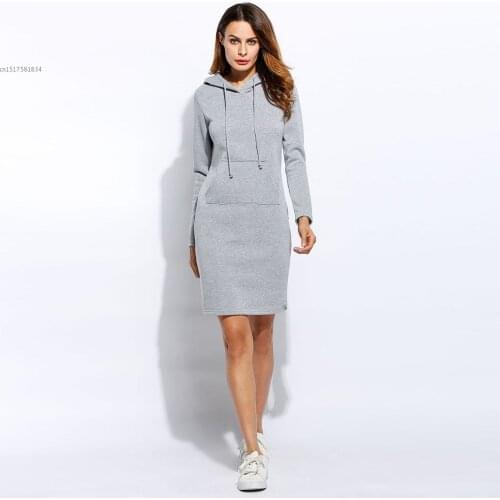 Hot Women Slim Hooded Long Sleeve Solid Pencil Pullover Cotton Blend Hoodie Spring Autumn Dress Red Gray Black Casual Fashion