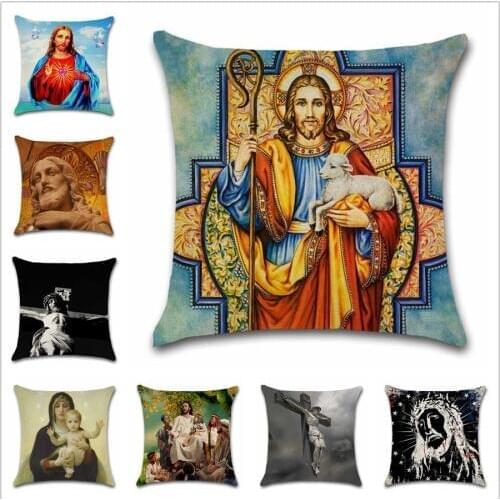 Religious Christian Jesus art Cotton Linen cushion Cover Decorative Home sofa chair seat car friend office Kids gift pillowcase