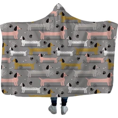 Dachshund 3D Printing Throw Hooded Blanket Wearable Warm Fleece Bedding Office Quilts Soft Adults Travel 17