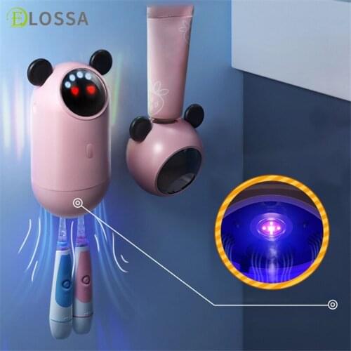 ELOSSA Bathroom Childrens Intelligence Toothbrush Holder Wall-Mounted Automatic Toothpaste Squeezer Household Bathroom Set