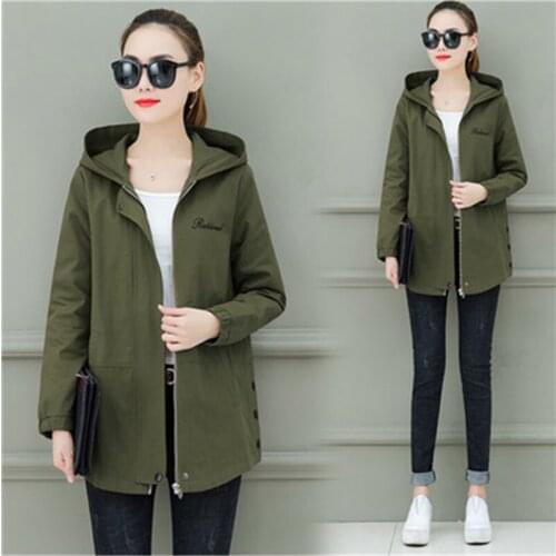 Windbreaker Female Outerwear Tops Spring Autumn Trench Coats Womens Hooded Long-Sleeve Casual Korean Loose Plus Size Thin Coat