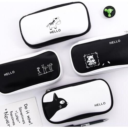 Large-capacity black and white pencil-box multi-function pencil bag cover pencil bag school office stationery box