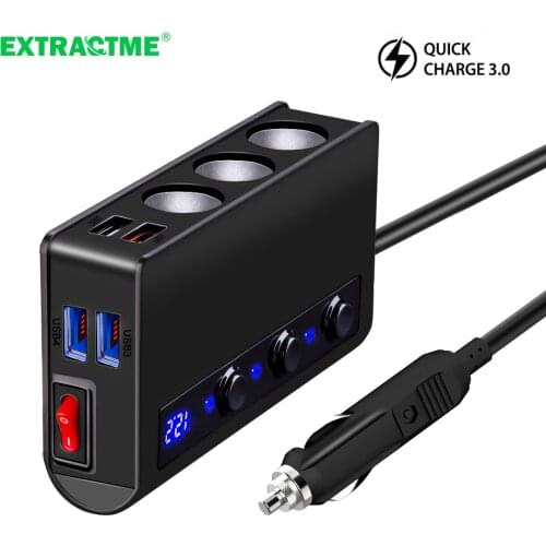 Extractme Cigarette Lighter Socket 4 Port USB Quick Charge 3.0 12V 24V Fast Car Charger Splitter Adapter Auto Boat Interior Part