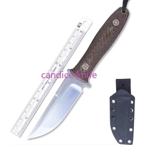 High Hardness Straight Knife D2 Steel Fixed Blade High-end Linen Handle Portable Hunting Survival Camping Knives with K Sheath