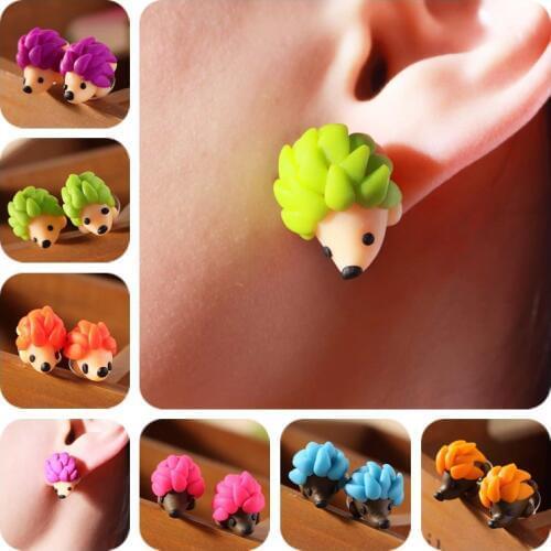Colourful Handmade Polymer Clay Cute Hedgehog Stud Earrings For Girls Kids Fashion Jewelry Women Cartoon 3D Animal Earrings Gift