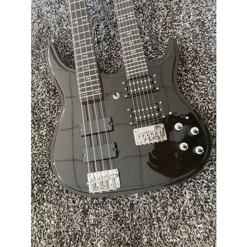 Factory customized 4-string bass plus 6-string electric guitar, double neck guitar black paint, free transportation