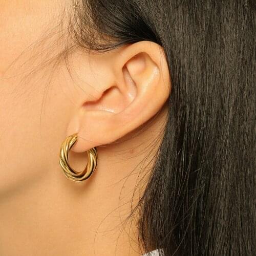 20mm Unique bold twist hoop earrings Gold plated 316L stainless steel earrings for women