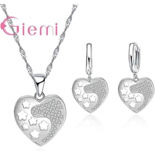 925 Sterling Silver Wedding Bridal Ture Love Heart Crystal Jewelry Sets Necklace/Earrings Jewelry For Women