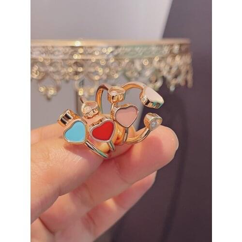 Top Quality Europe Famous Brand Luxury Jewelry For Women Rose Gold Color 2 Hearts Zircon Rings 2 Leaves Flower Pink 925 Sliver