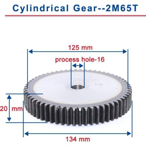 1piece 2M65T spur gear teeth outer diameter 134mm cylindrical gear process hole 16mm flat gear 45#carbon steel total height 20mm