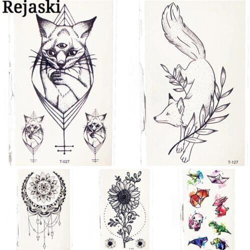 20 Style Cute Geometry Eye Cat Temproray Tattoo For Children Kids Body Art Neck Ear Fake Waterproof Black Women Tatoo Fox Girl