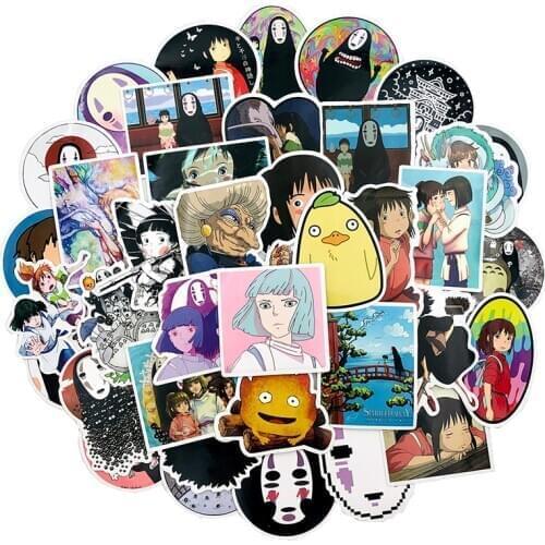 50Pcs Miyazaki Hayao Animation Castle Spirited Away Cartoon Stickers For Refrigerator Scrapbook Suitcase Pvc Graffiti Stickers