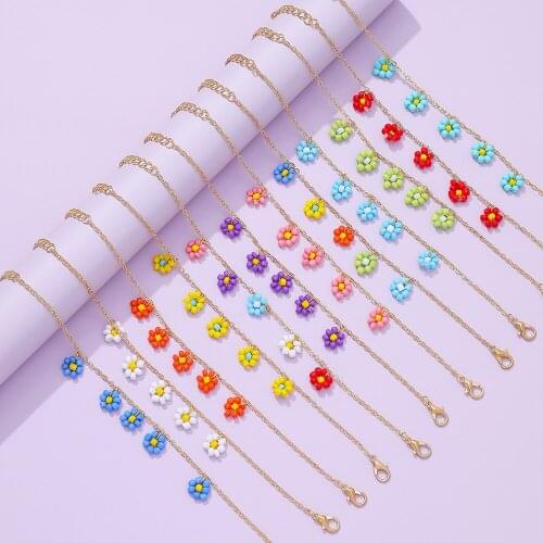 Lost Lady Fashion ING Flower Anklet Popular Style Temperament Ladies Colorful Rice Bead Anklet Alloy Jewelry Wholesale Direct