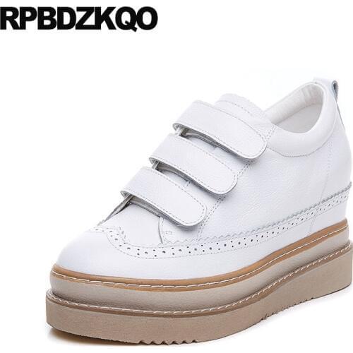 Round toe wedge designer height increasing thick sole brogue women elevator creepers platform shoes spring autumn white muffin
