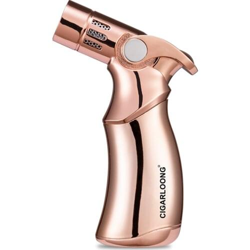 CIGARLOONG Refillable Butane Gas Lighters Windproof 4 Jet Flame Metal Cigar Lighter Table Gun Cigarette Torch Lighter Smoking