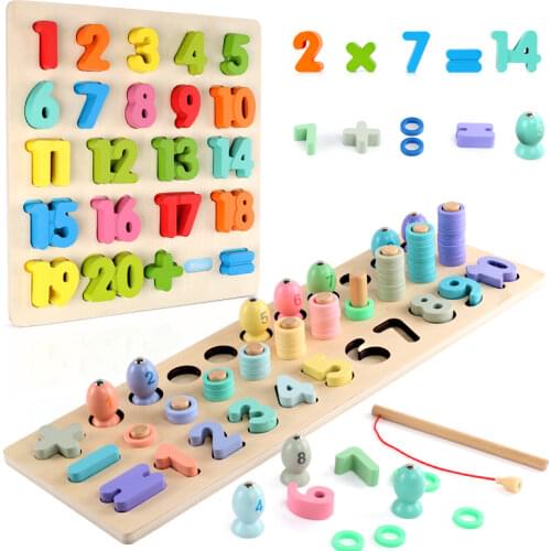 Children Wooden Toys Montessori Materials Learn To Count Numbers Matching Digital Shape Match Early Education Teaching Math Toys