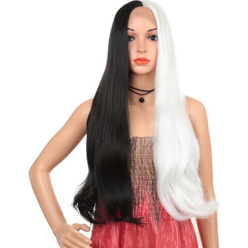 Long Wave Cosplay Wigs White/Black lace front synthetic wigs Natural Hair Party Wig for Women 28inch Golden Beauty