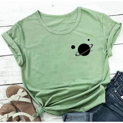 Planet Graphic Chest Print 100%Cotton Women Tshirt Unisex Summer Casual Short Sleeve Top Protect The Planet Eco Life Shirt