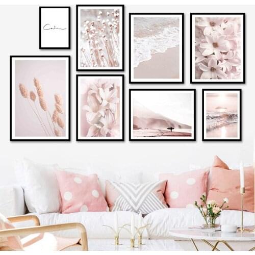 Hyacinth Gypsophila Petal Beach Scenery Wall Art Canvas Painting Nordic Posters And Prints Wall Pictures For Living Room Decor