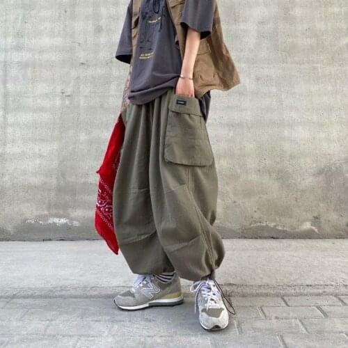 Harajuku Vintage Wide Pants Men Casual Joggers Harem Pants White Cargo Pants Ankle Length Skateboard Trousers 2021 Streetwear