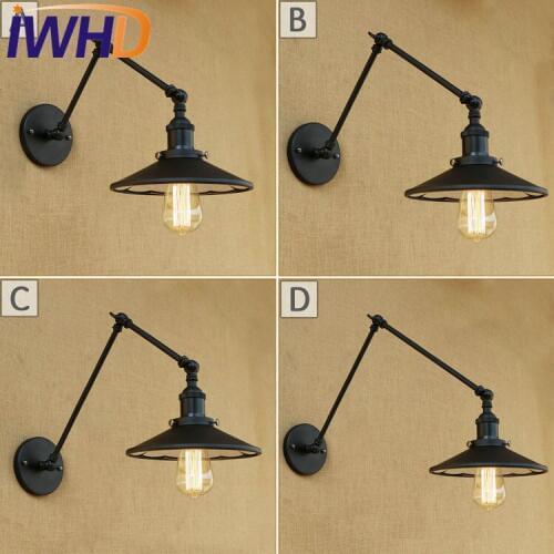 IWHD Loft Style Iron Mirror Glass Wall Lamps Industrial Vintage Wall Light Swing Arm Edison Wall Sconce Indoor Lighting