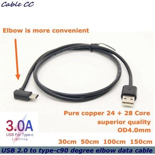 3A USB C Cable Fast Charging Mobile Telefon Android Charger 90 Degree C Data Cable For A Redmi Note 8 Pro Huawei P30 Pro P40