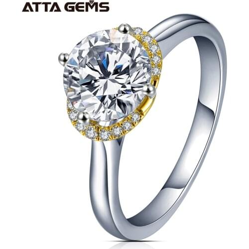 Classic 18K Yellow Gold Ring Solitaire Moissanite 7.5mm 2 Carat Lab Diamond Wedding Band Never Fade Silver 925 Wedding Jewelry