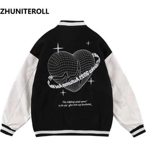 Embroidery Heart Jacket Men Patchwork Harajuku 2021 Bomber Baseball Coats Streetwear High Street Couple Fashion Tops Clothing