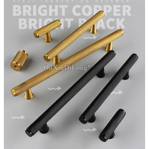 1PCS Brass Gold/Black Knurled/Textured Kitchen Cabinet Knobs and Handles Drawer Pulls Bedroom Knobs Cabinet T Bar Hardware GF560