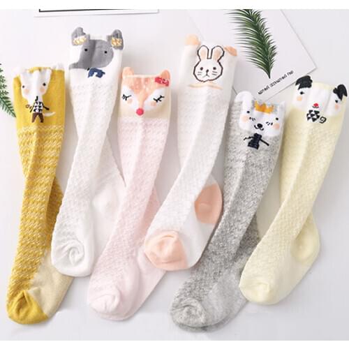 Baby Summer Thin Socks Cut Animal Pattern Striped Mesh Breathable Cotton Newborn Socks Anti-mosquito Toddler Over The Knee Socks
