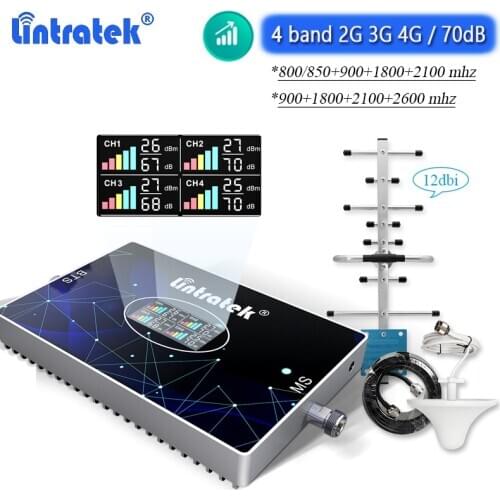Lintratek LCD Display 2G 3G 4G Signal Repeater 4 Band LTE 2600 B20 800 850 900 1800 2100 UMTS WCDMA Cellular Booster Amplifier